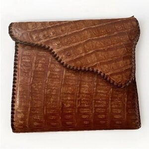 Brown Crocodile Embossed Leather Clutch